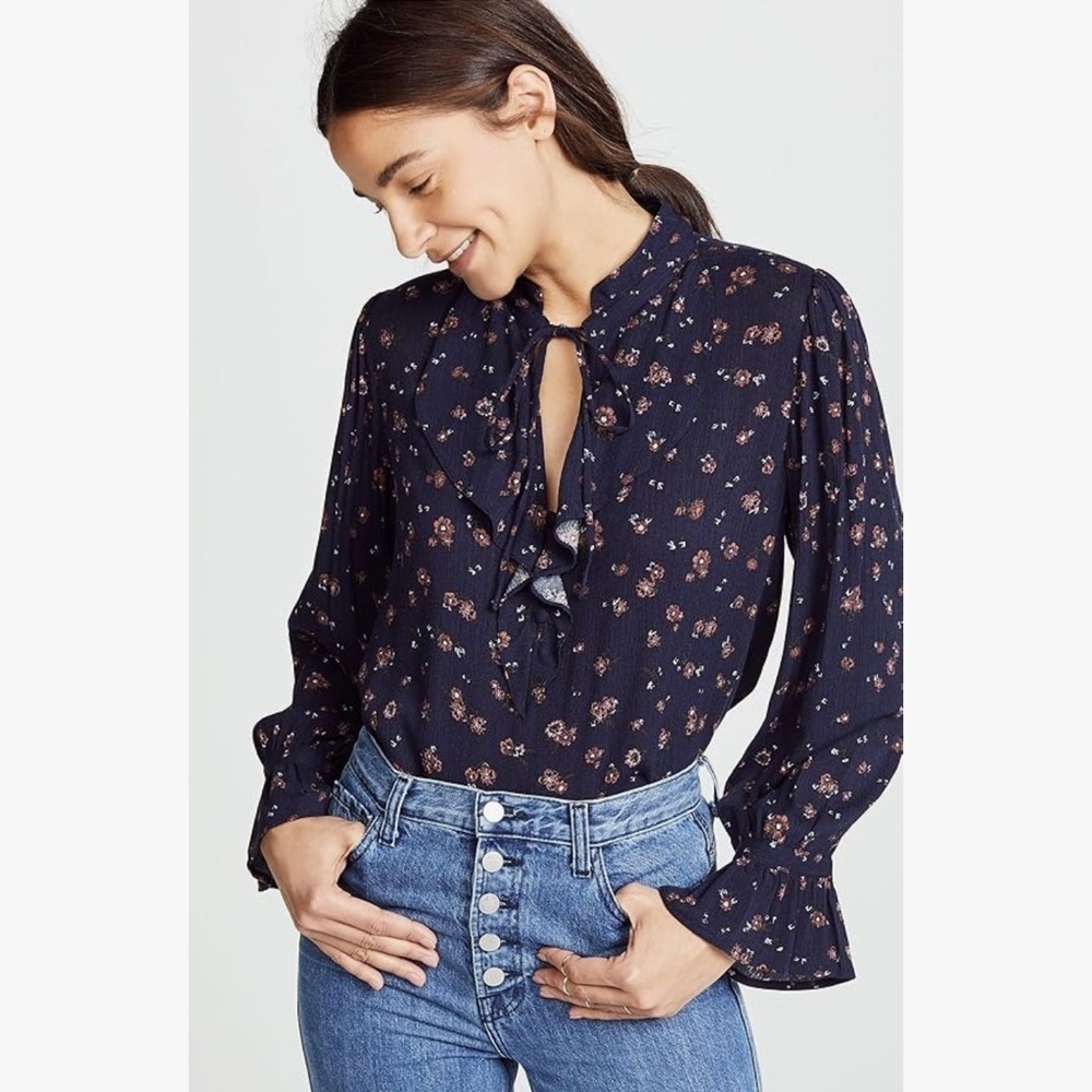 AG Adriano Goldschmied Women's Celeste Floral Navy Blouse Size X-Small - Picture 4 of 13